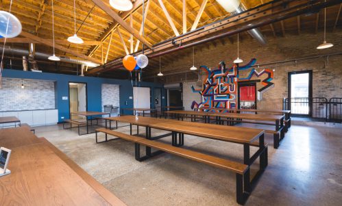 Picnic-style tables at Altitude Trampoline Park Chicago