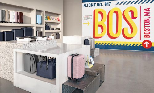 Cashwrap and displays by custom retail manufacturer Morgan Li at Away Boston