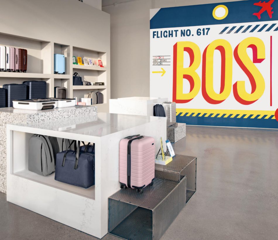 Cashwrap and displays by custom retail manufacturer Morgan Li at Away Boston