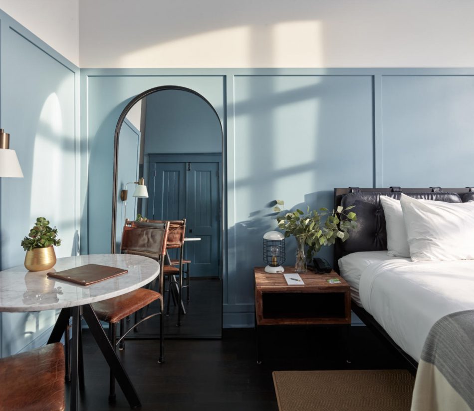 Deluxe King guest room at Boutique Hotel The Wheelhouse with furniture from Morgan Li