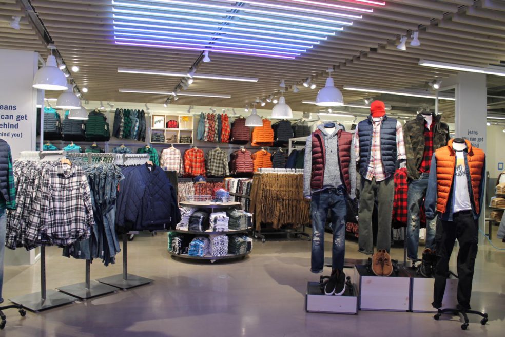 Custom fixtures and floor display by Morgan Li at Old Navy Times Square