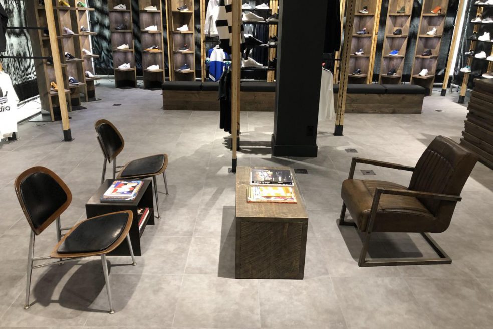 Custom furniture by Morgan Li at Adidas pop up in Nice Kicks