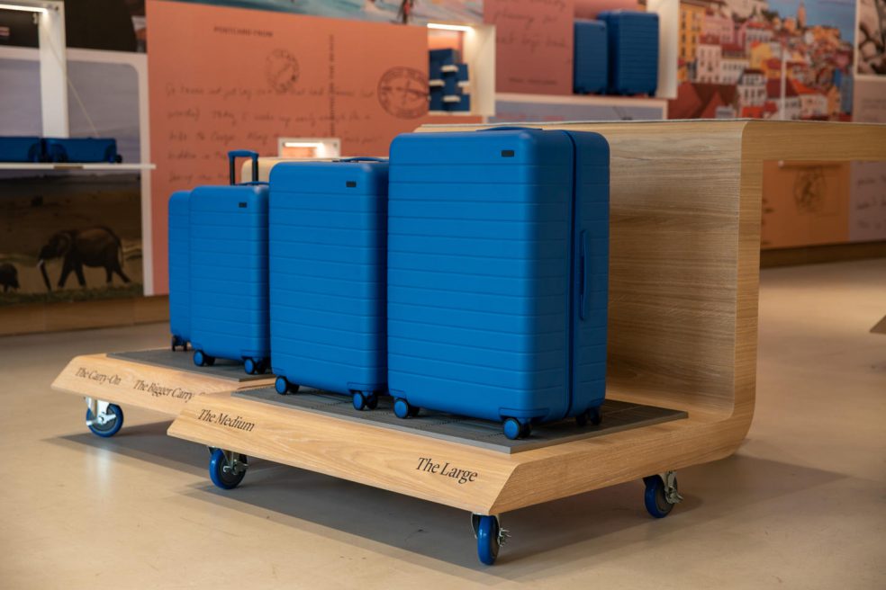 Luggage display on wheels built by Morgan Li