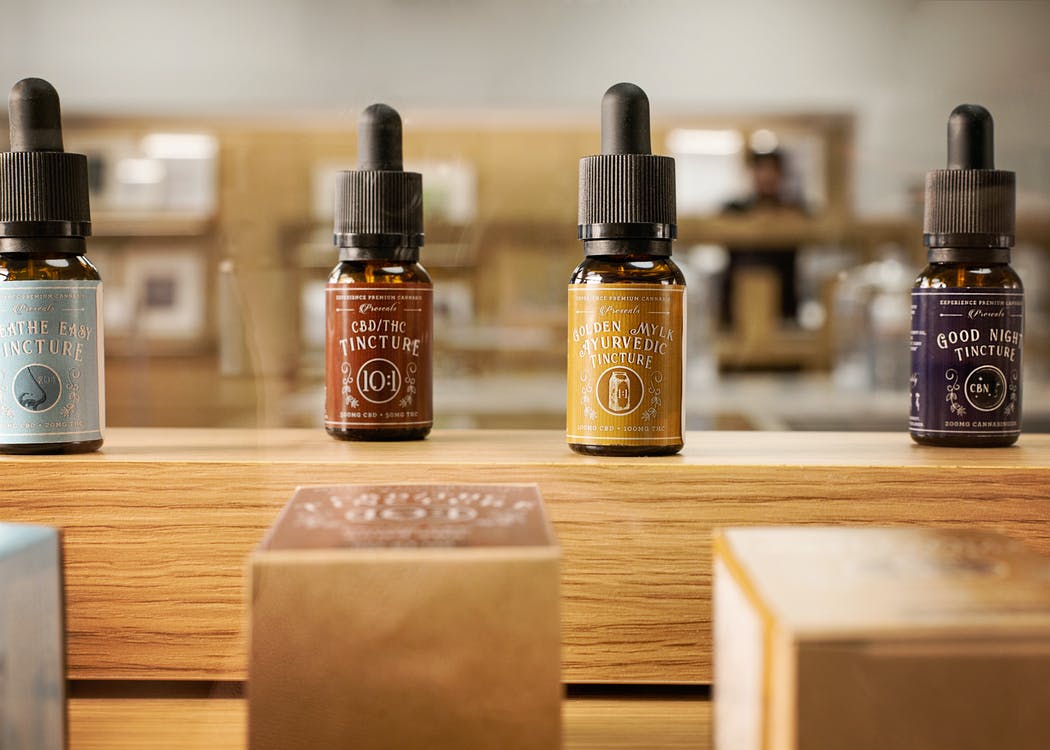 Oils and tinctures on wood retail display 