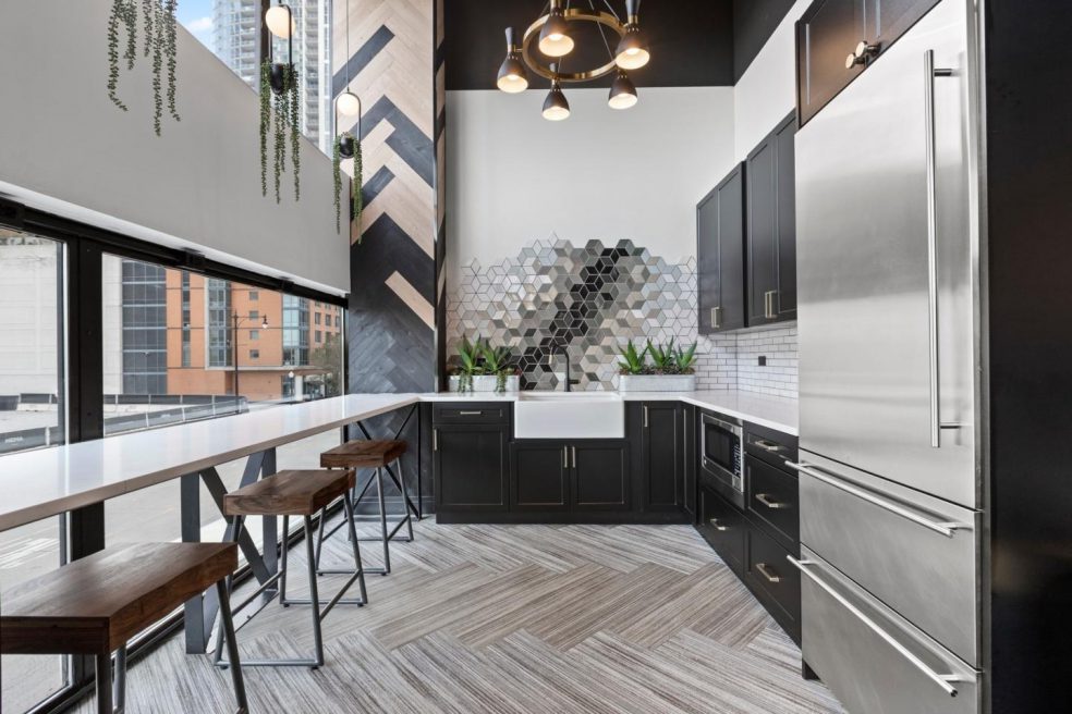 Custom counters, furniture, and more at furnished apartments in Chicago by hospitality manufacturer Morgan Li