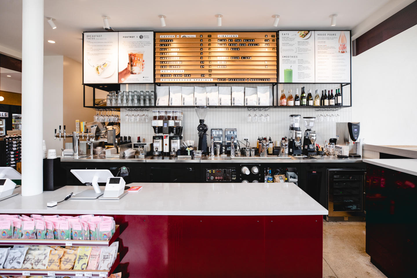 Cafe counter and point of sale area at Foxtrot Chicago