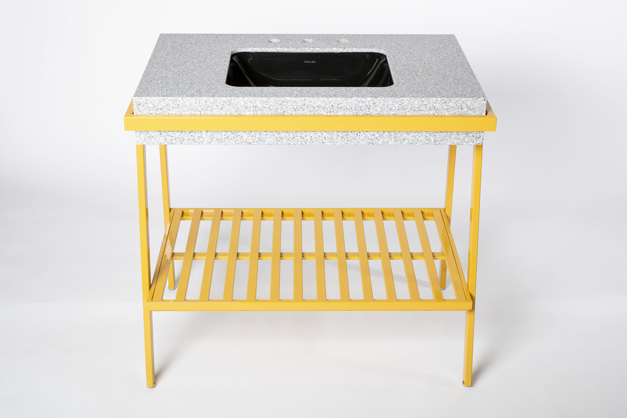 Yellow powder coated bath vanity