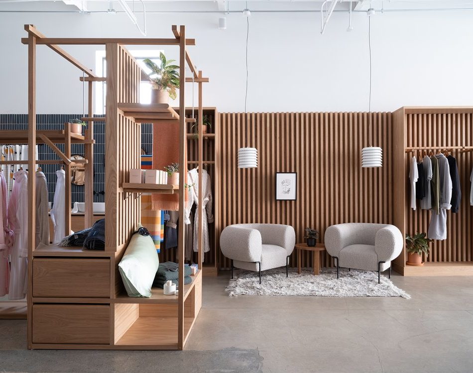 Custom furniture and displays by Morgan Li at Brooklinen flagship